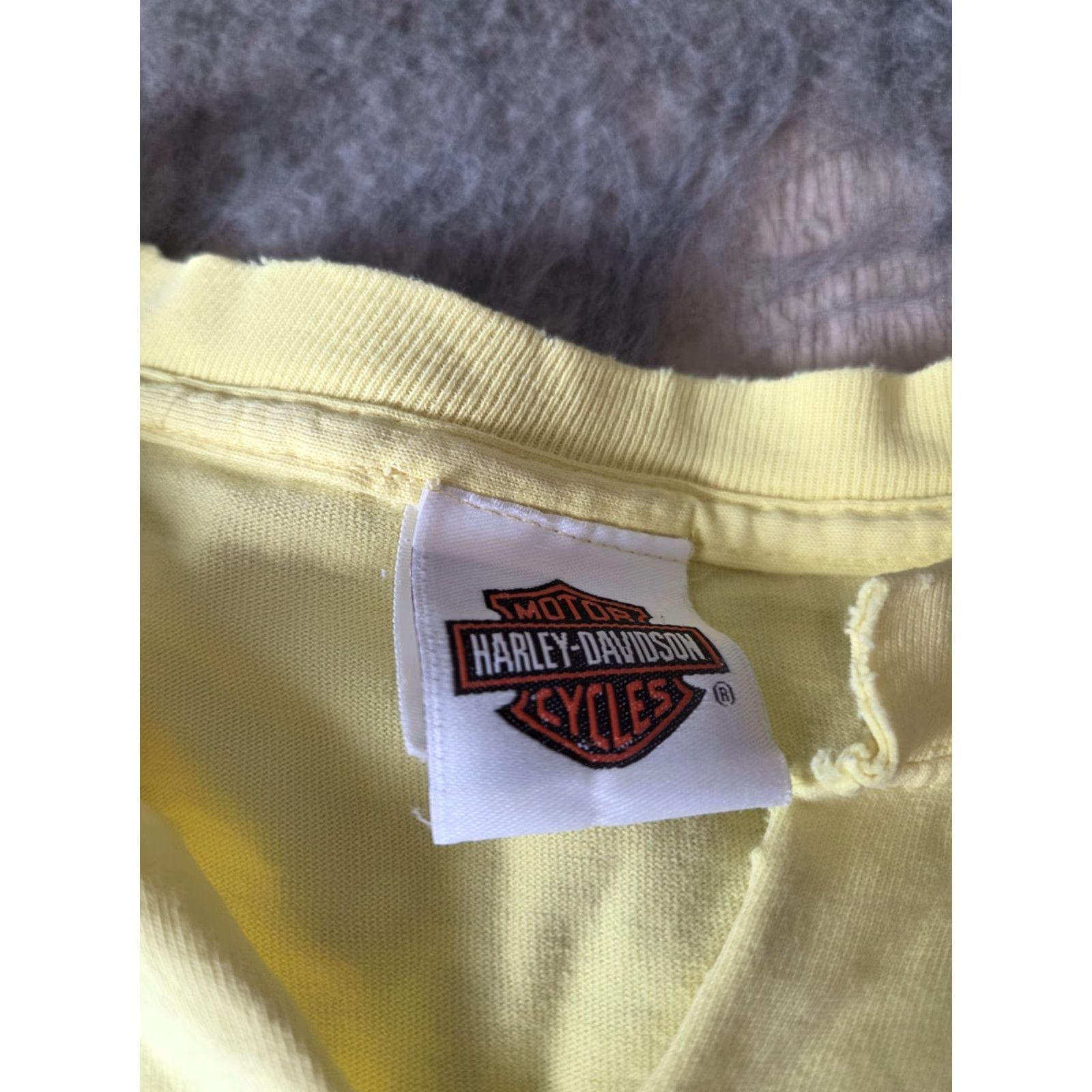 Harley Davidson Harley-Davidson T Shirt Mens XL Yellow Graphic Logo Biker Distressed Crew Neck American Eagle Bald Eagle Marquette Michigan Size US XL / EU 56 / 4 - 3 Thumbnail