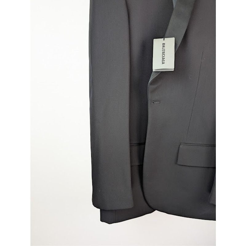 Balenciaga o1rshd1 Oversized Tuxedo Jacket in Black Wool Barathea Size US XXS / EU 40 - 6 Thumbnail