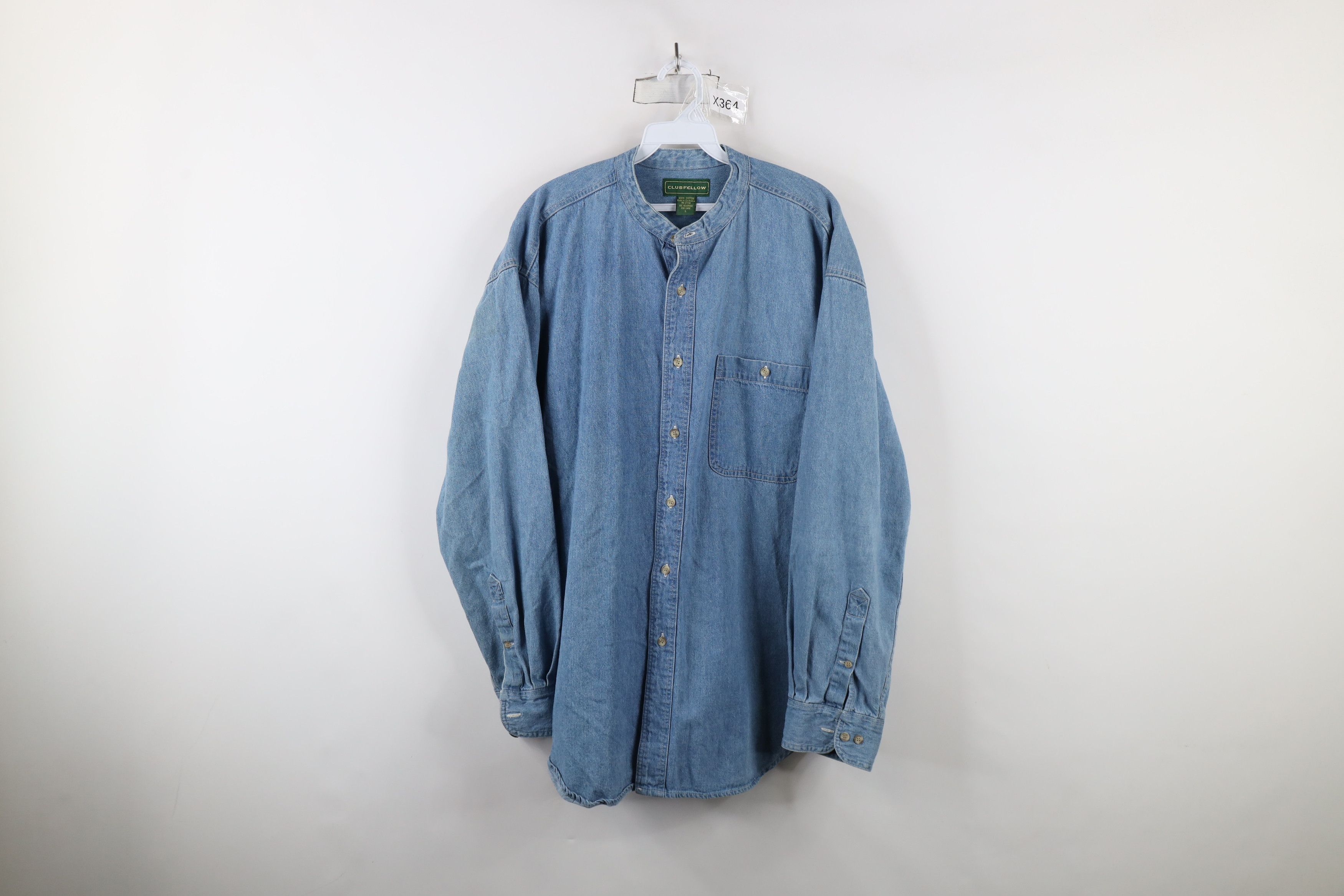 Vintage Vintage 90s Streetwear Jean Band Collar Button Shirt Blue Size US L / EU 52-54 / 3 - 1 Thumbnail