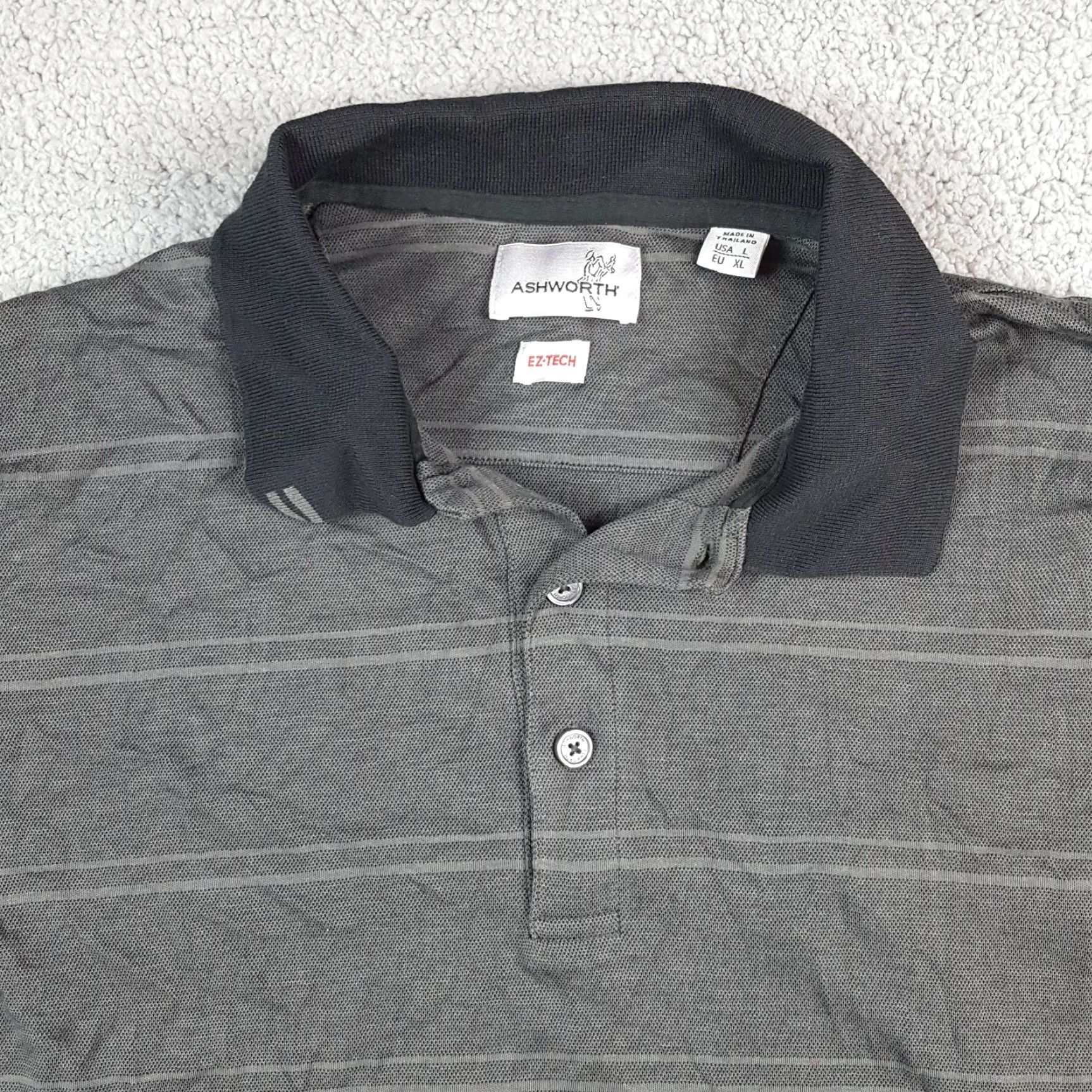 Vintage VINTAGE Ashworth Gray Striped Polo Shirt Large Short Sleeve Collared Golf 90s Mens Size US L / EU 52-54 / 3 - 2 Thumbnail