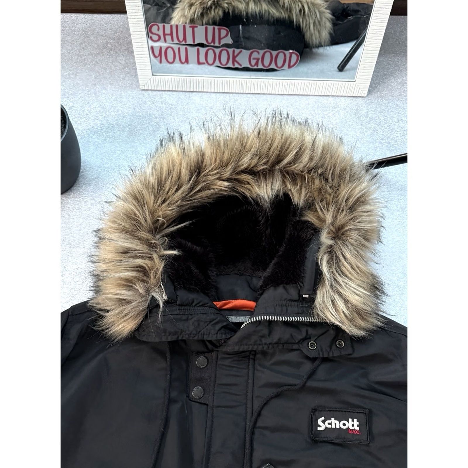 Schott VINTAGE Schott NYC Bomber Jacket Faux Fur Y2K Army Black 3XL Men’s Jacket Size US XXL / EU 58 / 5 - 5 Thumbnail