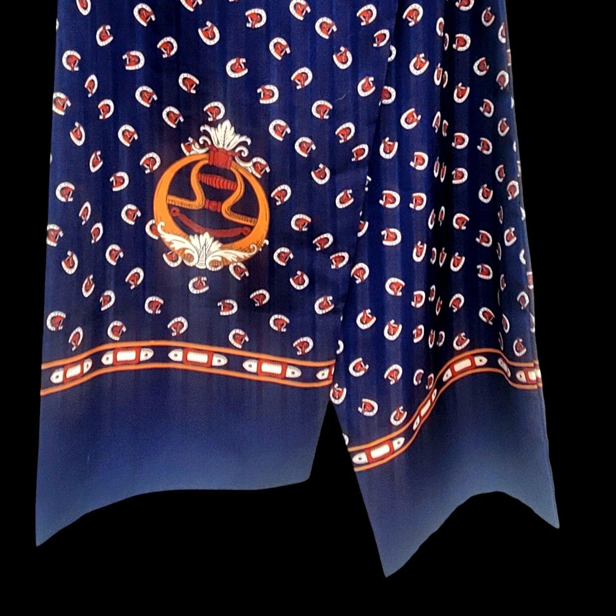 Vintage Vintage Horse Scarf Equestrian Retro Rectangular Navy Brown Size ONE SIZE - 2 Thumbnail