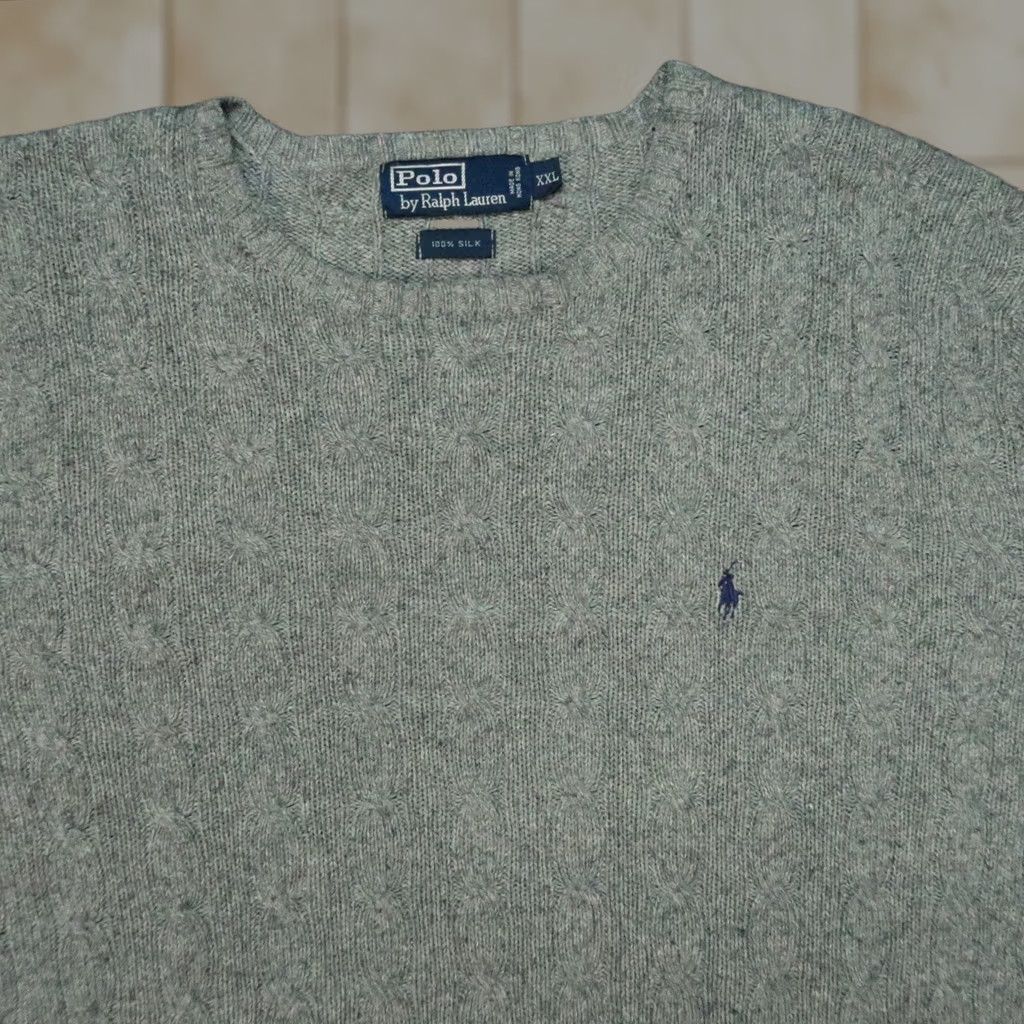 Polo Ralph Lauren VINTAGE Polo Ralph Lauren Sweater Mens 2XL Gray Silk Cable Knit Crew Jumper 2XL Size US XXL / EU 58 / 5 - 1 Thumbnail