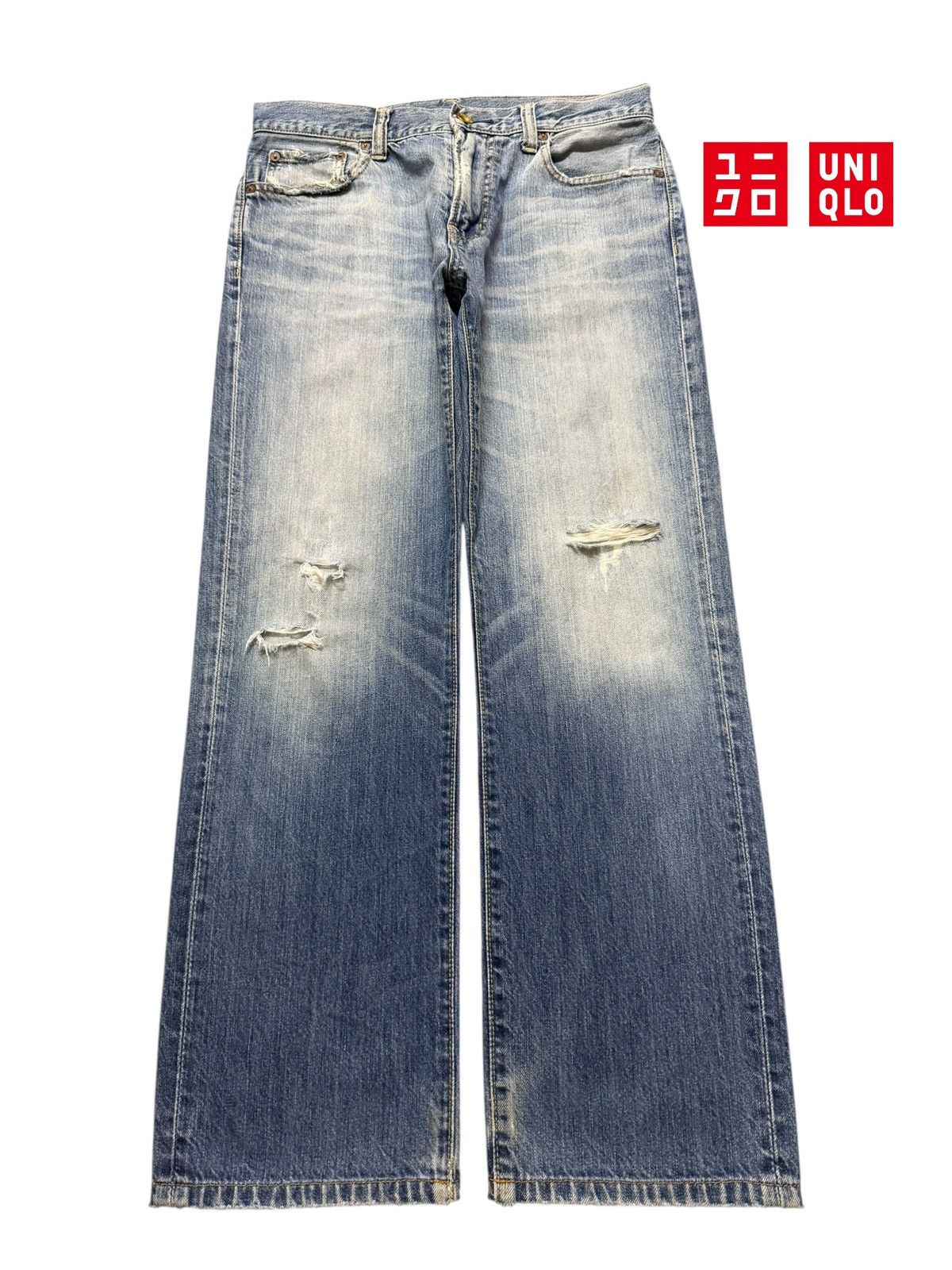 Uniqlo Vintage Y2K Japanese Uniqlo Blue Faded Wash Distress Loose Size US 32 / EU 48 - 1 Thumbnail