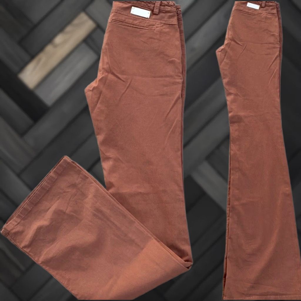 CO Max & Co Decaedro Long Pants Trousers Rust 34 3/4" Inseam Flare Leg Bell Bottom Made In Italy Women 2 Brown Cotton Spandex Flat Front Zip Leggings Size 26" / US 2 / IT 38 - 1 Thumbnail