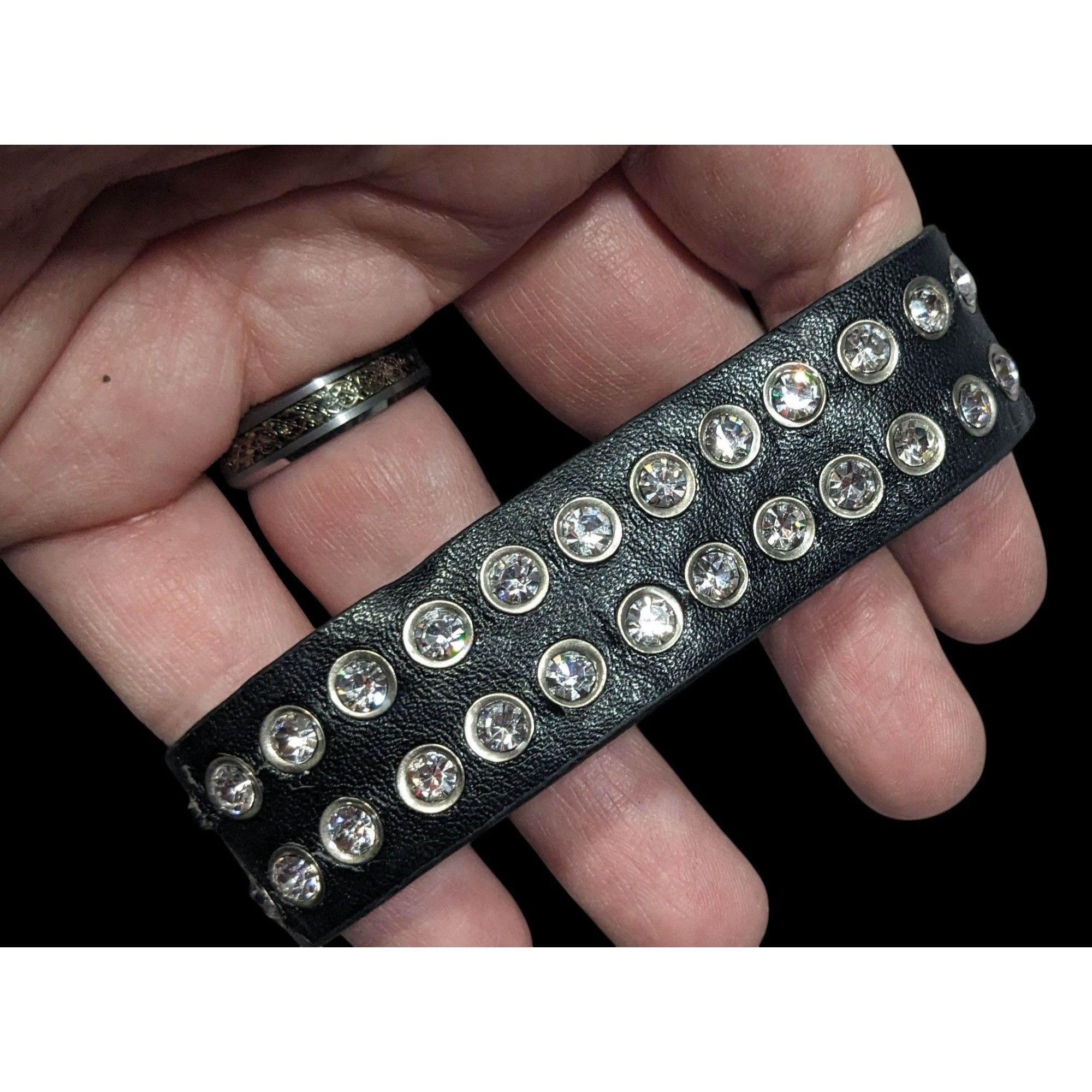 Other Glam Goth Rhinestone Studded Faux Leather Bracelet Size ONE SIZE - 5 Thumbnail