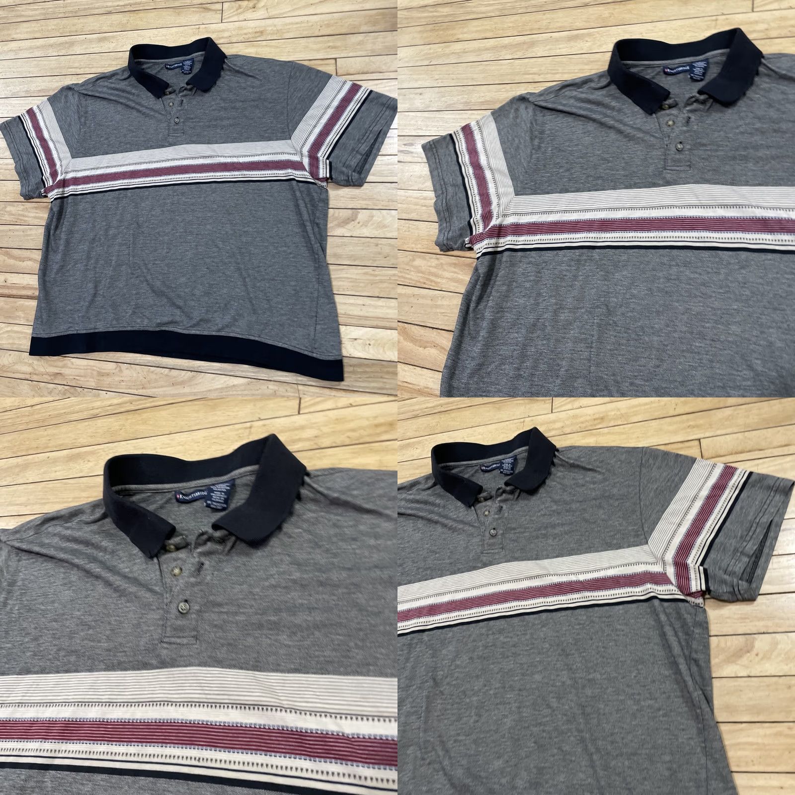 Vintage VINTAGE Knightsbridge Polo Shirt Men 3XL Gray Southwestern Aztec Red Stripe Shirt Polo Short Sleeve Knit Cotton Blend Geometric 90s Mens Size US XXL / EU 58 / 5 - 10 Thumbnail