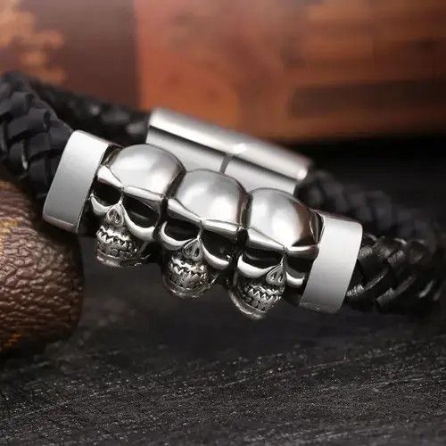 Fifty Karats Braid Rope Triples Skull Head Bracelet Size ONE SIZE - 2 Thumbnail