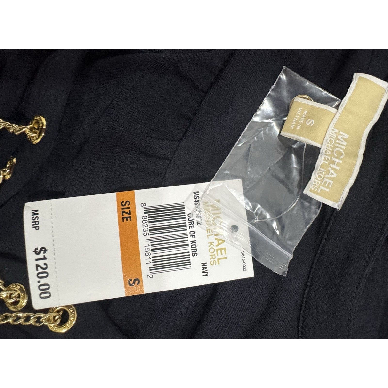 Michael Kors Michael Kors Navy Gold Chain Lace Up Shift Belted Dress Size S / US 4 / IT 40 - 7 Thumbnail