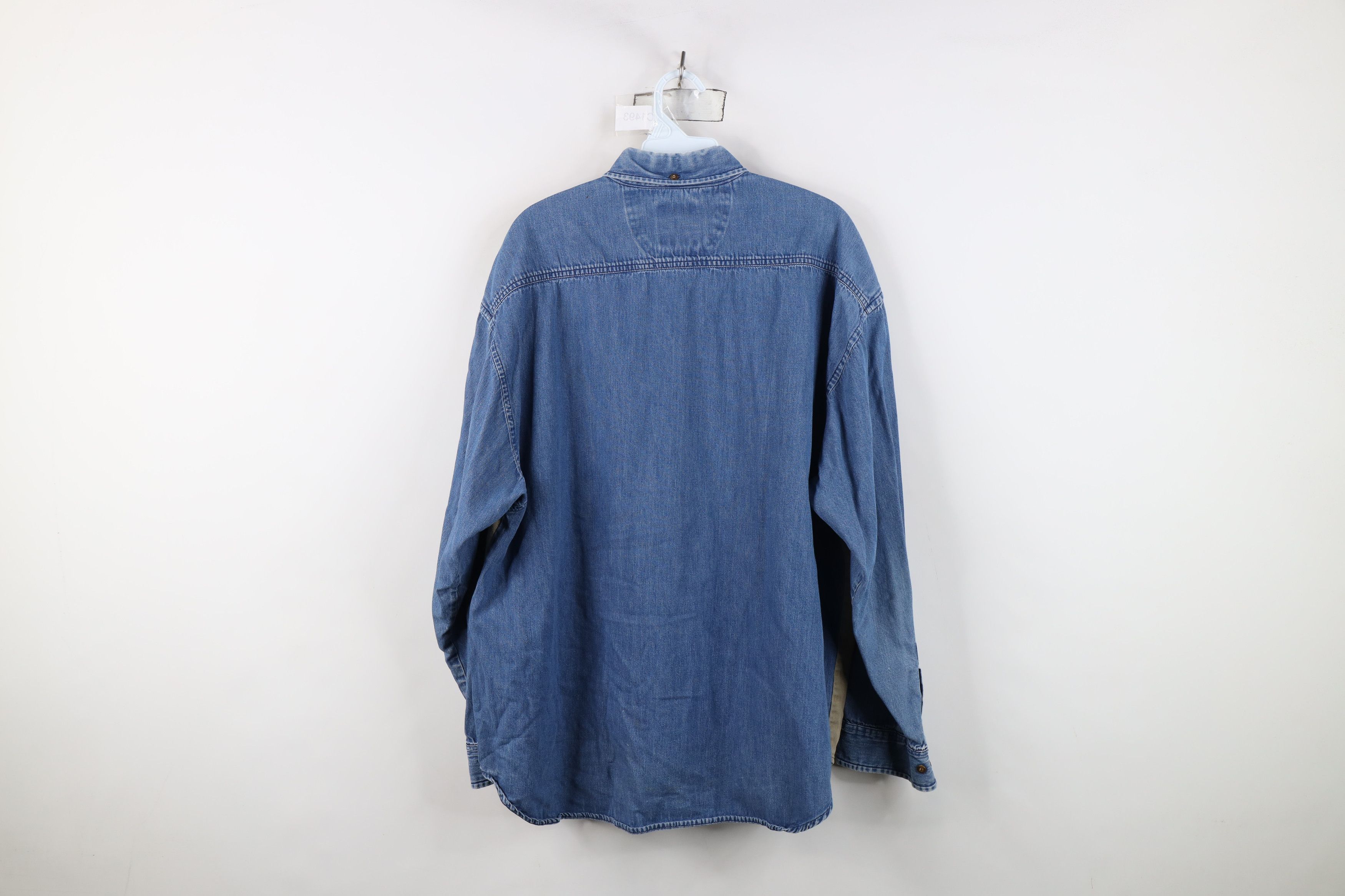 Vintage Vintage 90s Streetwear Block Denim Jean Button Down Shirt Size US XL / EU 56 / 4 - 12 Thumbnail