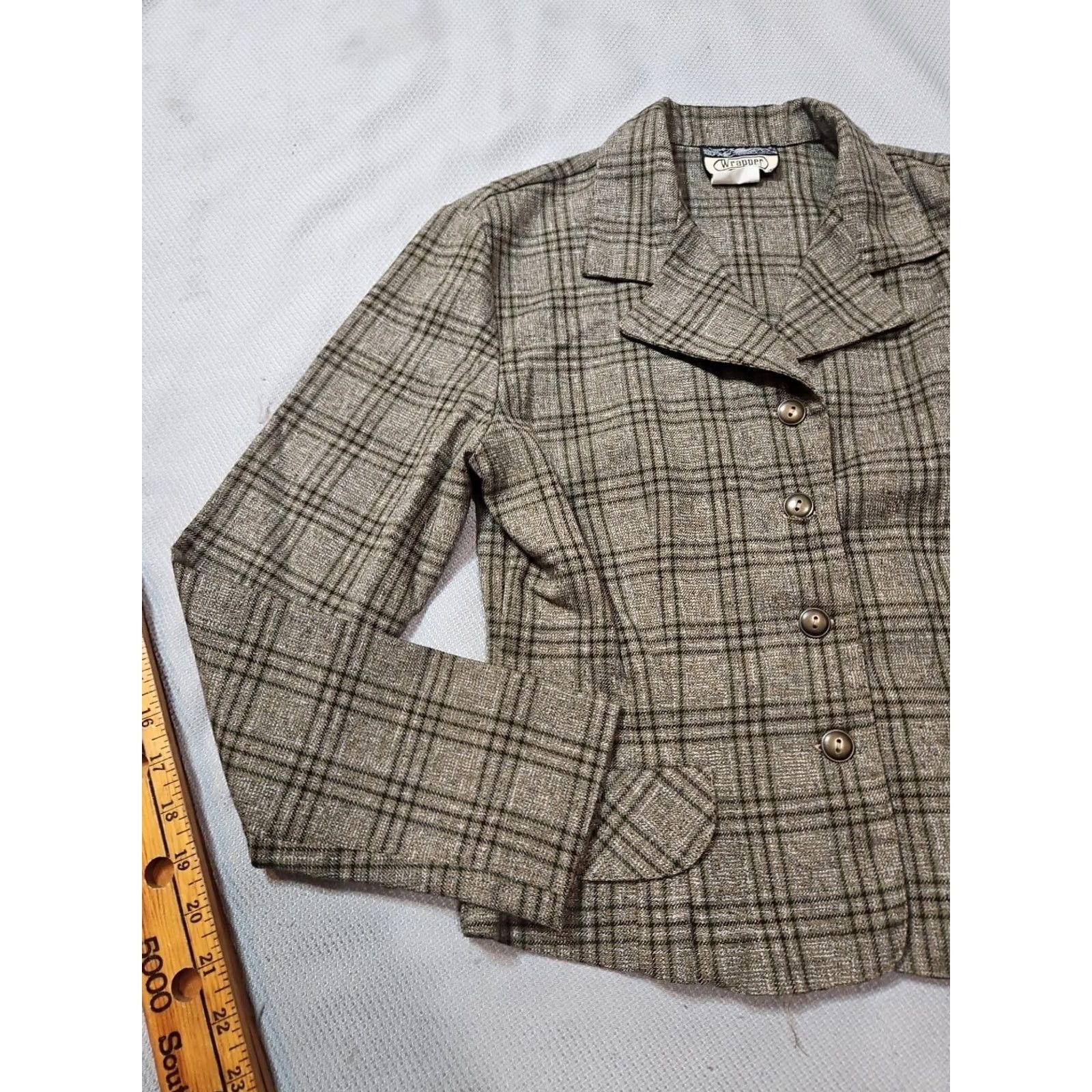 Vintage Wrapper Jacket Blazer Womens Medium Brown Plaid USA Vintage Button Up Modern Coat Size M / US 6-8 / IT 42-44 - 3 Thumbnail