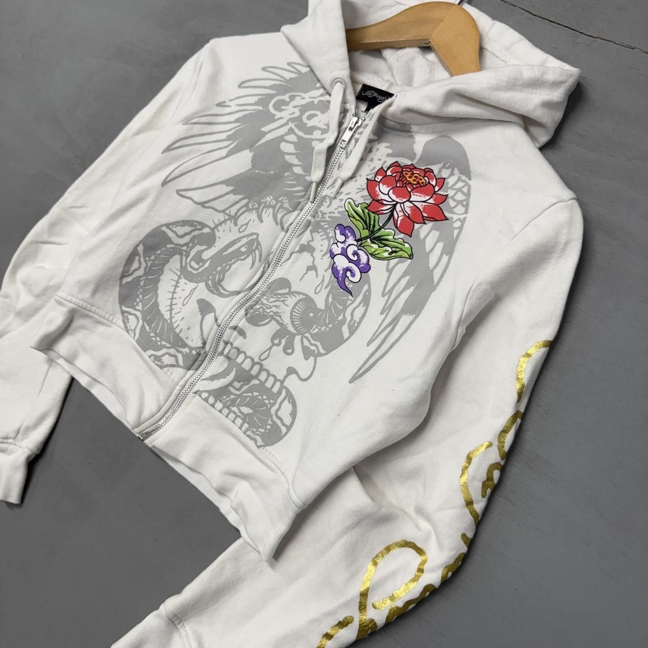 Ed Hardy Ed Hardy Japanese Cropped Zip Up White Women’s Hoodie Large Size L / US 10 / IT 46 - 2 Thumbnail