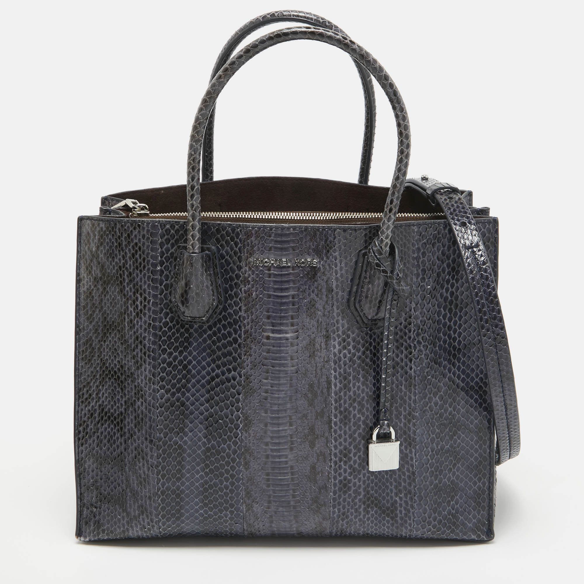 Michael Kors MICHAEL KORS Navy Blue Watersnake Leather Large Mercer Tote Grailed