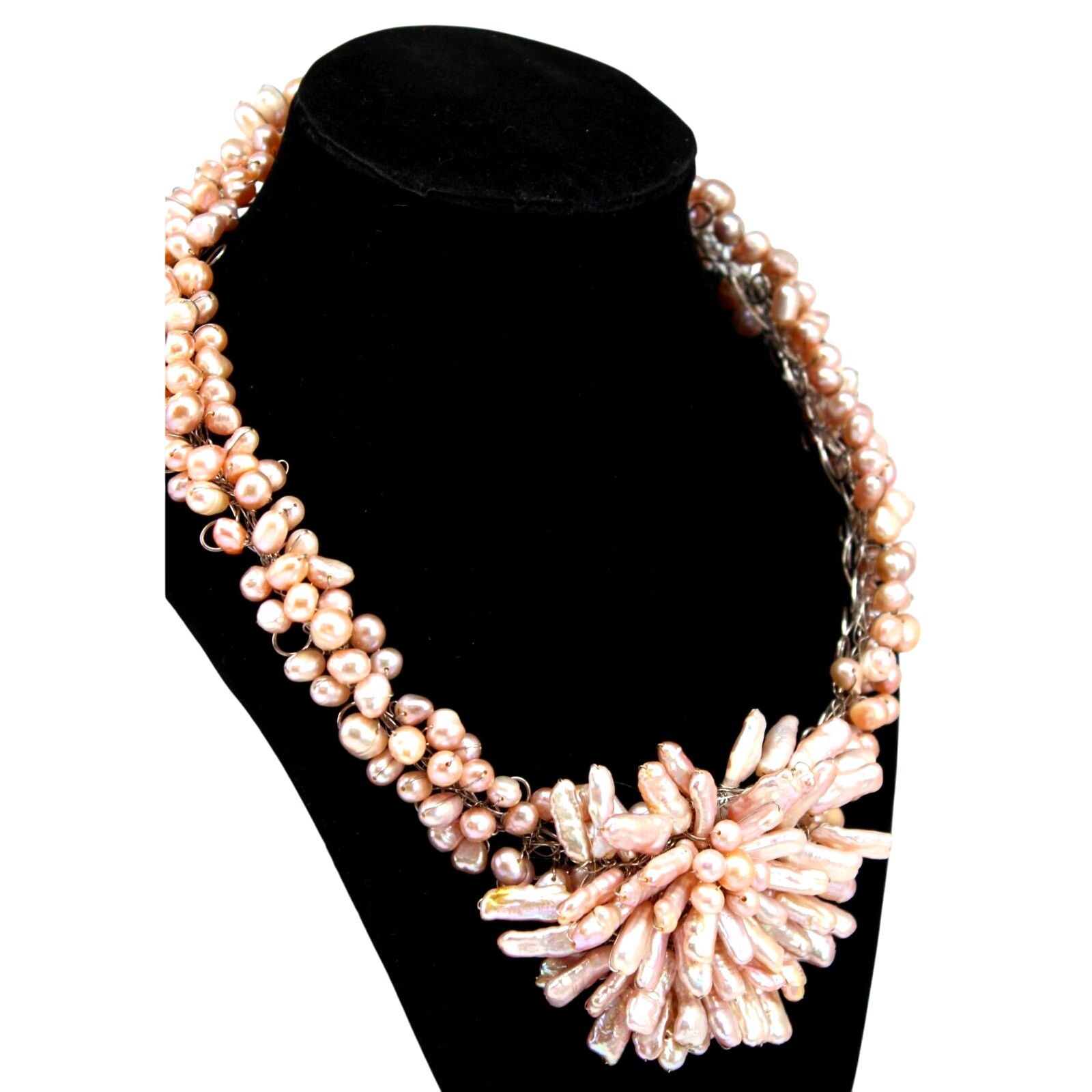 Other Big Light Pink Fresh Water Pearl Necklace Silvertone 15" Size ONE SIZE - 2 Thumbnail
