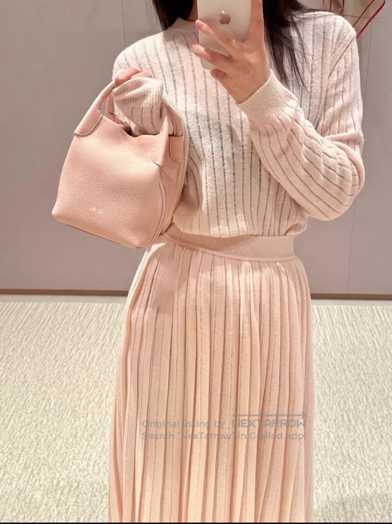 Loro Piana Loro Piana size XL Cherry Blossom Pink Cashmere Pleated Ski Size 22" - 2 Thumbnail