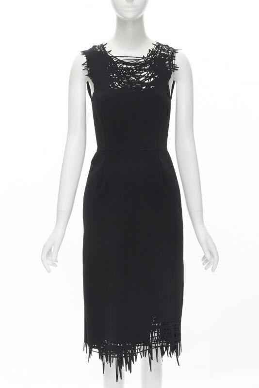 Oscar De La Renta OSCAR DE LA RENTA laser cut scribble cut out scuba sheath pencil dress S Size S / US 4 / IT 40 - 1 Thumbnail