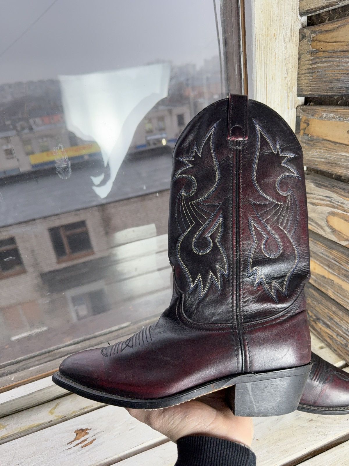 Vintage Retro Vintage Western Cowboy Leather Boots Burgundy Black Size US 8 / EU 41 - 16 Thumbnail