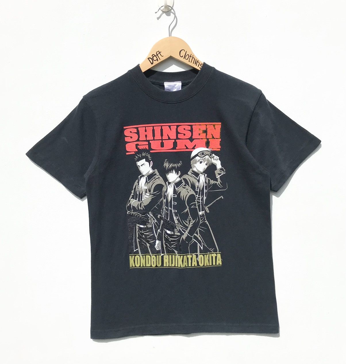 Image of Anima Distressedgintama Shinsen Gumi Japanese Anime Shirt in Black, Men's (Size Small)