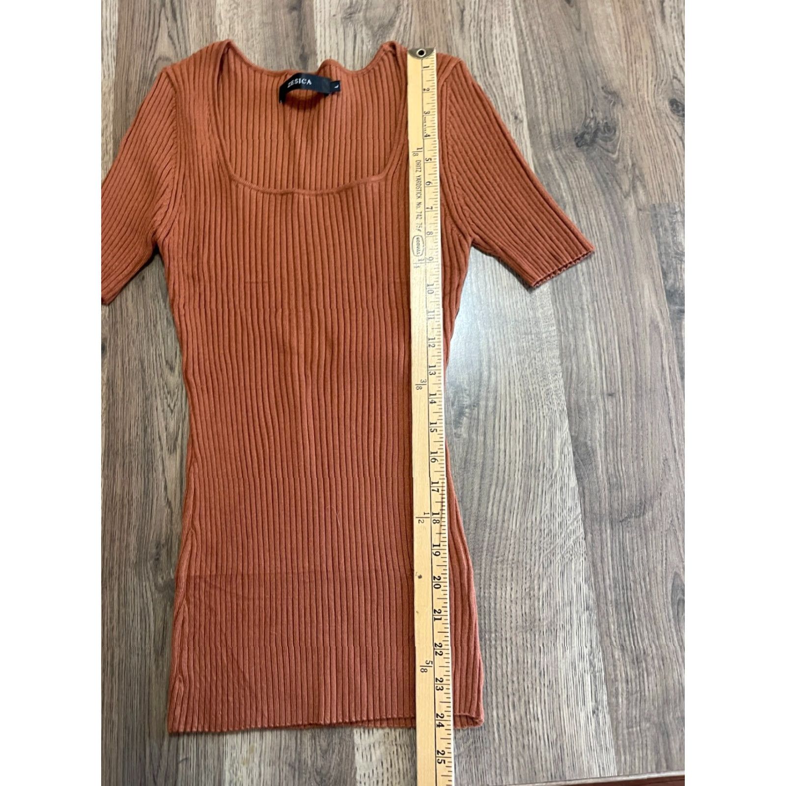 Vintage Zesica Shirt Women's Large Burnt Orange Ribbed Scoop Neck Fitted T-Shirt Regular Size L / US 10 / IT 46 - 5 Thumbnail
