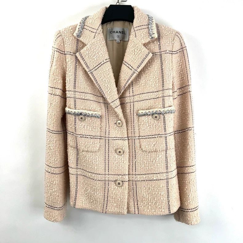 Chanel Chanel Nude pink plaid tweed jacket Size XXS / US 00 / IT 34 - 1 Thumbnail