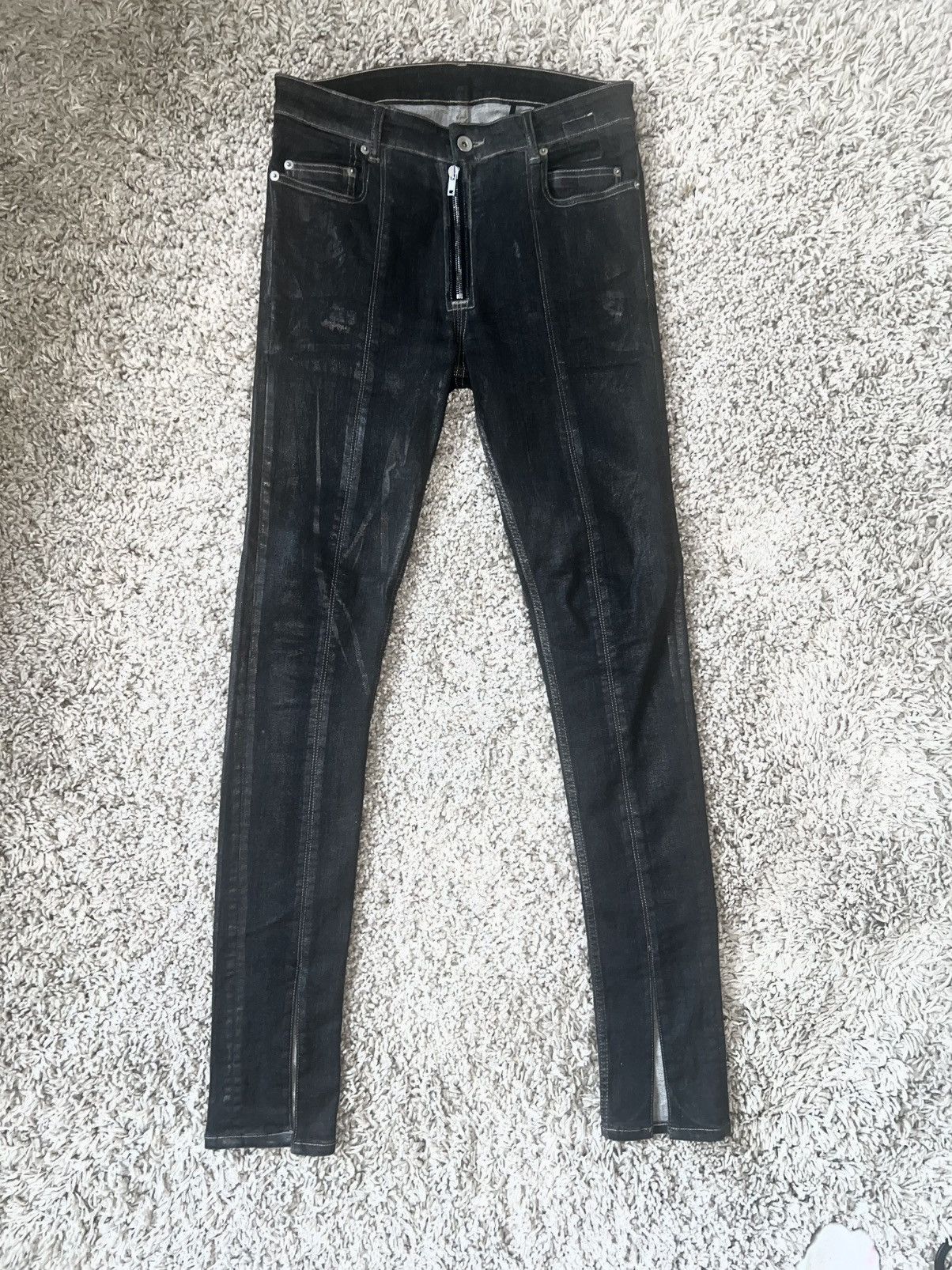 Rick Owens Tryone Waxed Slit Cut Denim Size US 30 / EU 46 - 1 Thumbnail