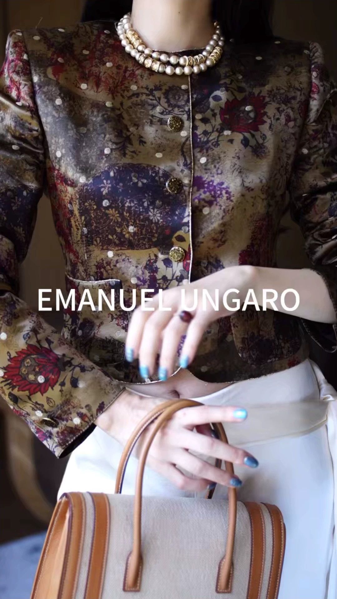 Emanuel Ungaro EMANUEL UNGARO Silk Botanical Dot Tea Brown Top Women S Size M / US 6-8 / IT 42-44 - 1 Thumbnail