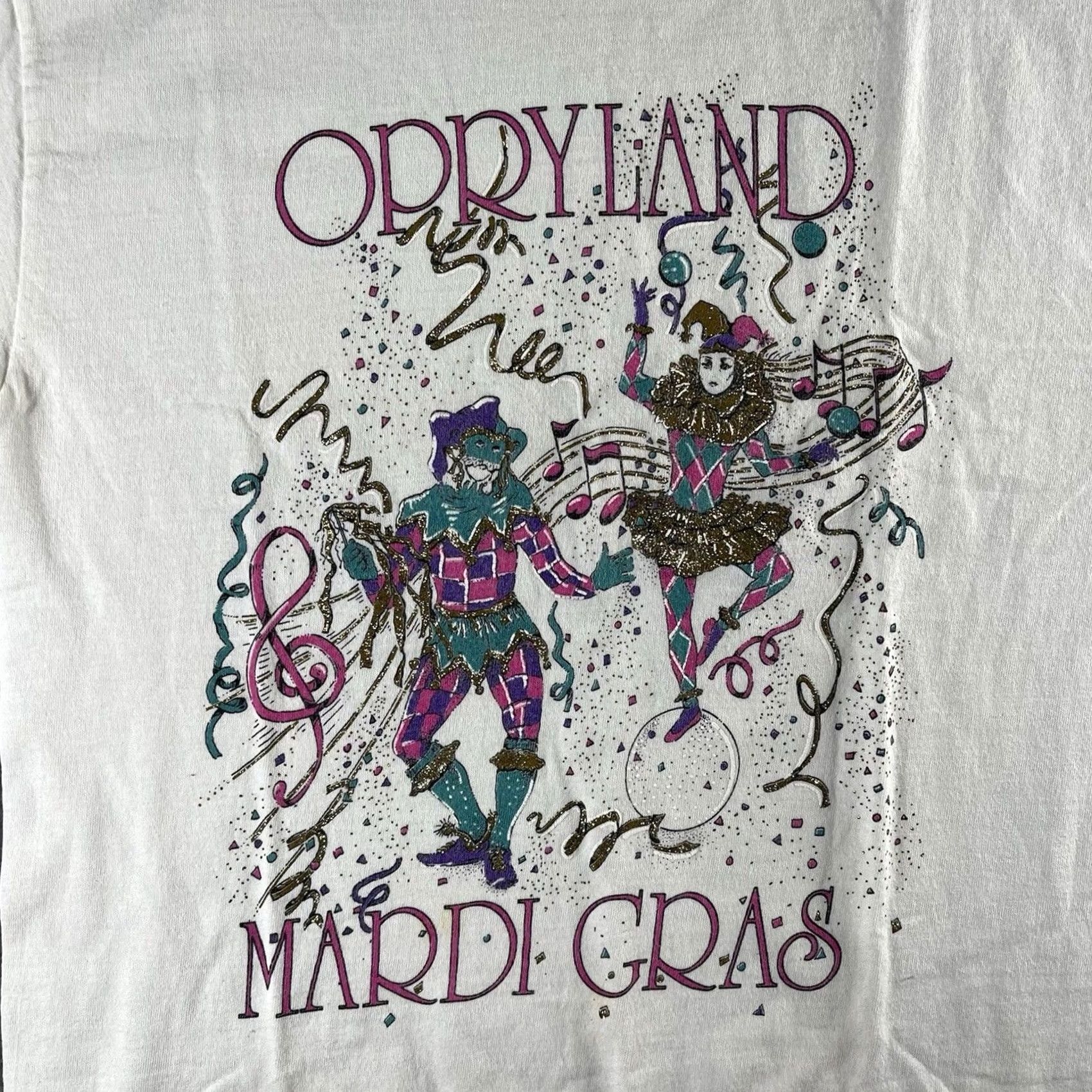 Vintage VINTAGE Diamond Dust Shirt Unisex Adults T-Shirt Size M White Glitter Mardi Gras Opryland 90s USA Size US M / EU 48-50 / 2 - 2 Thumbnail