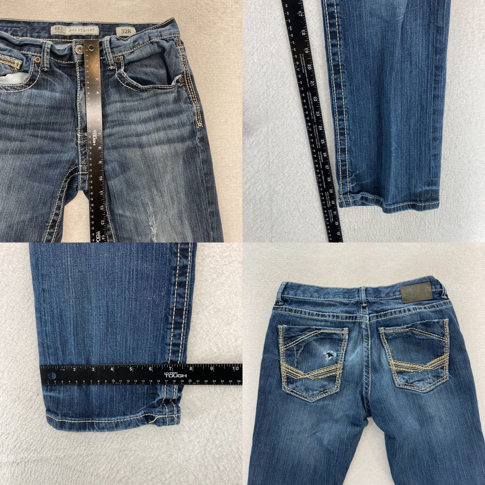 Vintage Buckle BKE Jeans Mens 32x30 Jake Straight Leg Dark Blue Stretch Denim Distressed Size US 32 / EU 48 - 8 Thumbnail