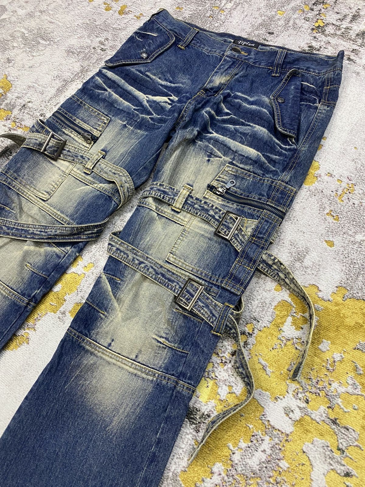 Crazy Sick Vintage TopIsm Flared Bondage Utility Cargo Jeans