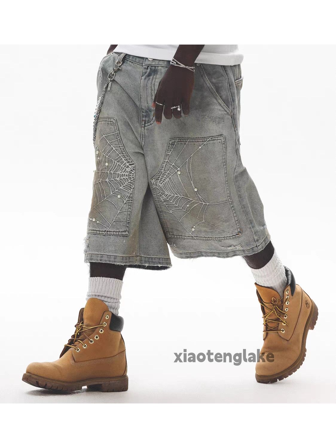 Unisex washed faded loose baggy skate hiphop stain shorts