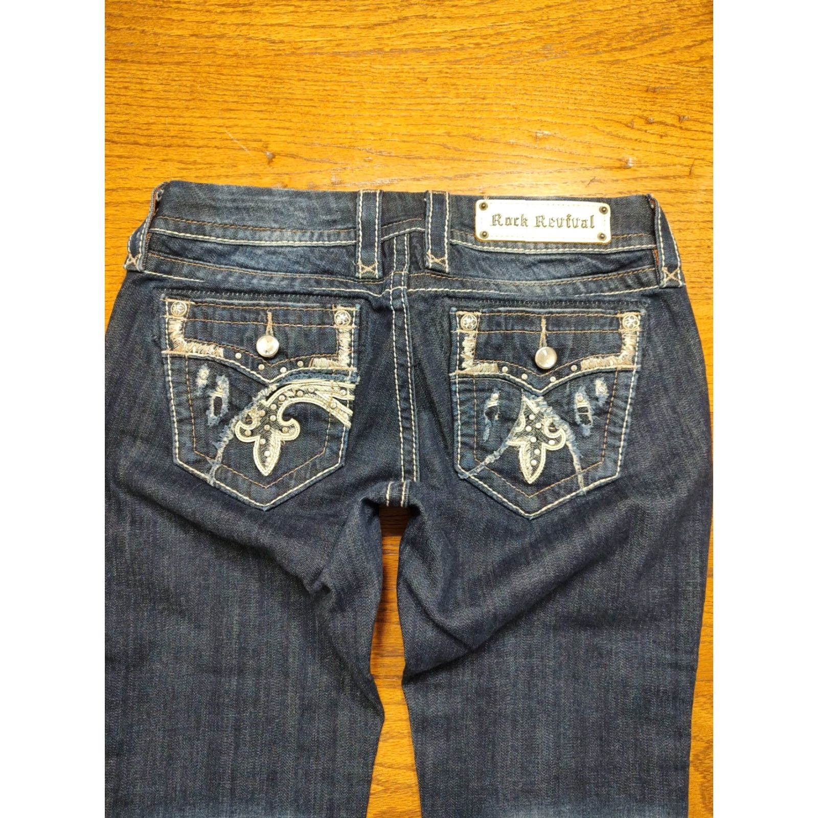 Vintage ROCK REVIVAL Womens Tag 27 Rubella Easy Capri Denim Blue Jeans Distress Pockets Size 27" / US 4 / IT 40 - 3 Thumbnail