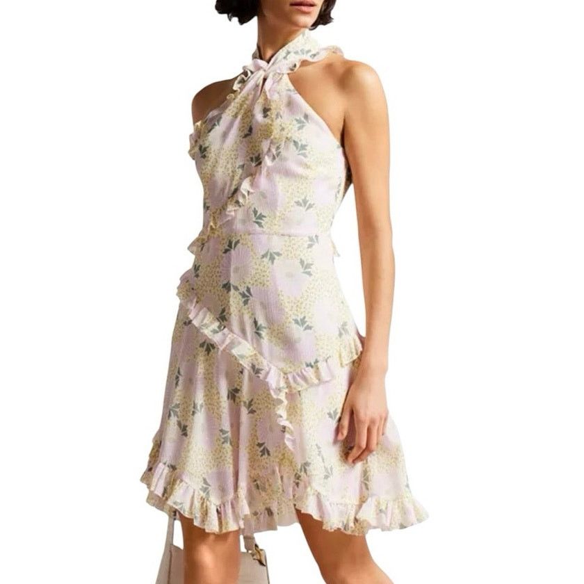 Ted Baker Ted Baker Twist Neck Mini A-line Floral Ruffle Dress Sz 16 Size XXL / US 16-18 / IT 52-54 - 1 Thumbnail