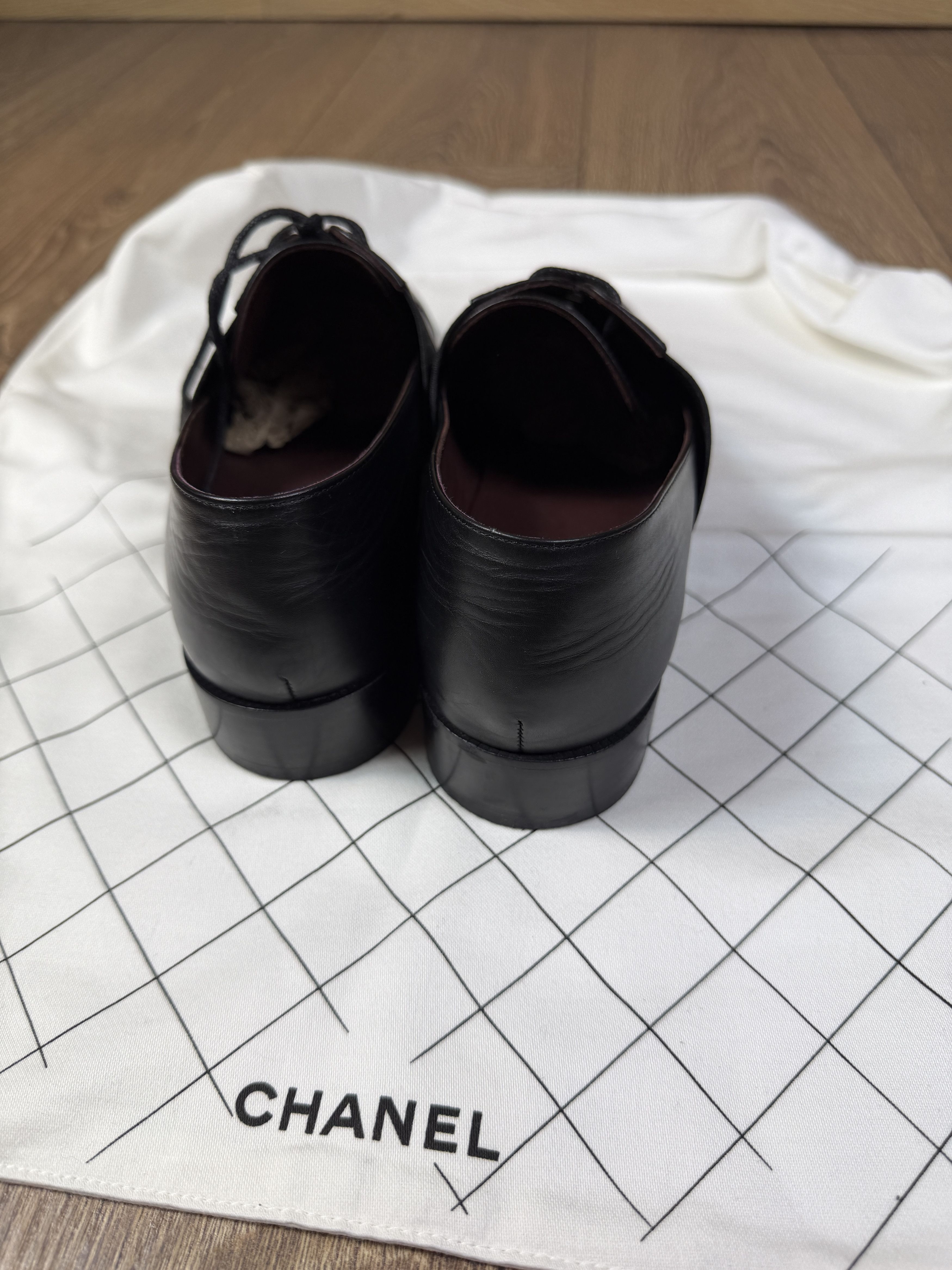 Chanel Chanel black cc leather and canvas lace up flat shoes zx 38c Size US 8 / IT 38 - 11 Thumbnail