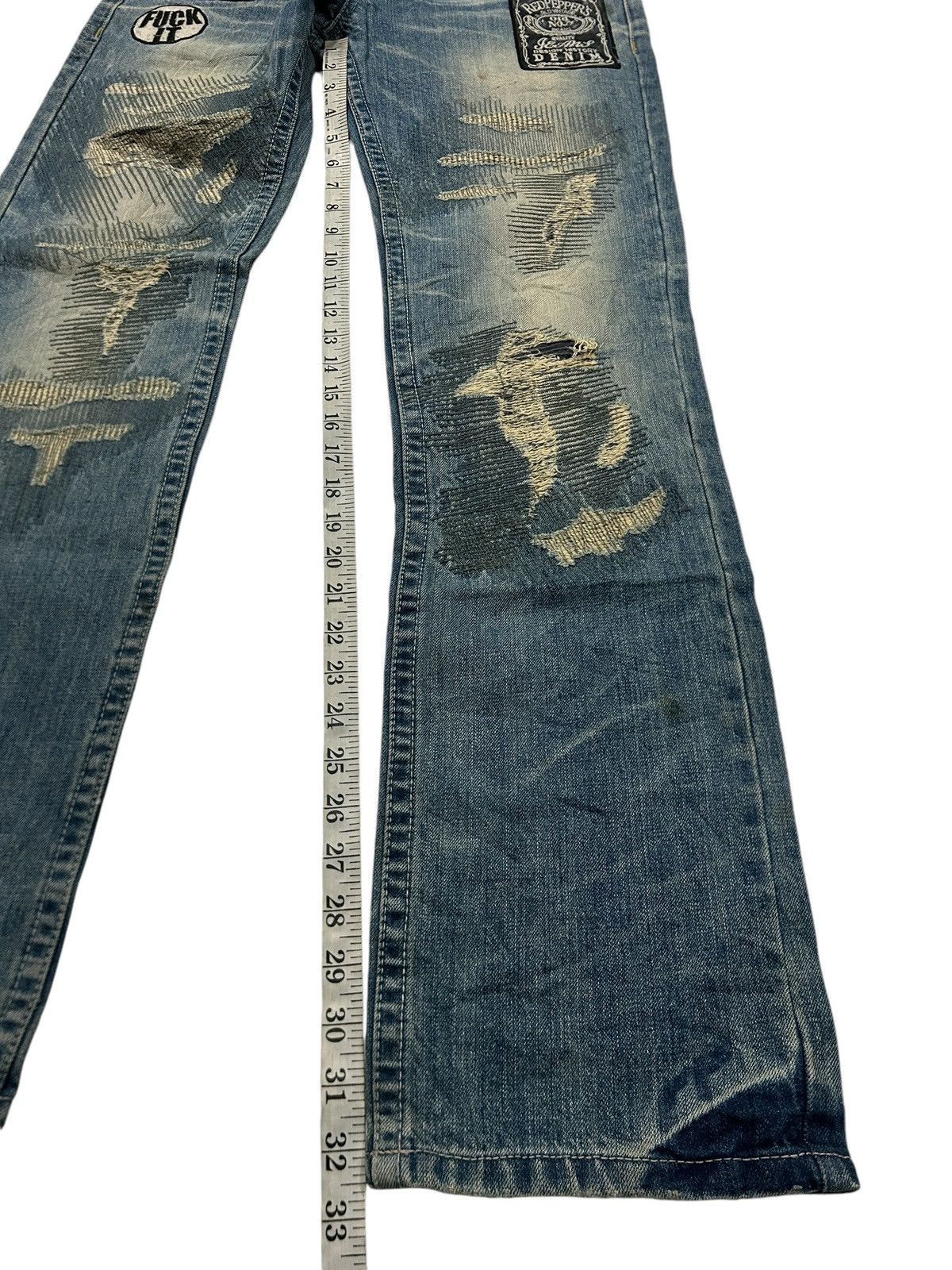 Japanese Brand Vintage Red Pepper Grunge Patchwork Distressed Trashed Jeans Size US 31 - 17 Thumbnail