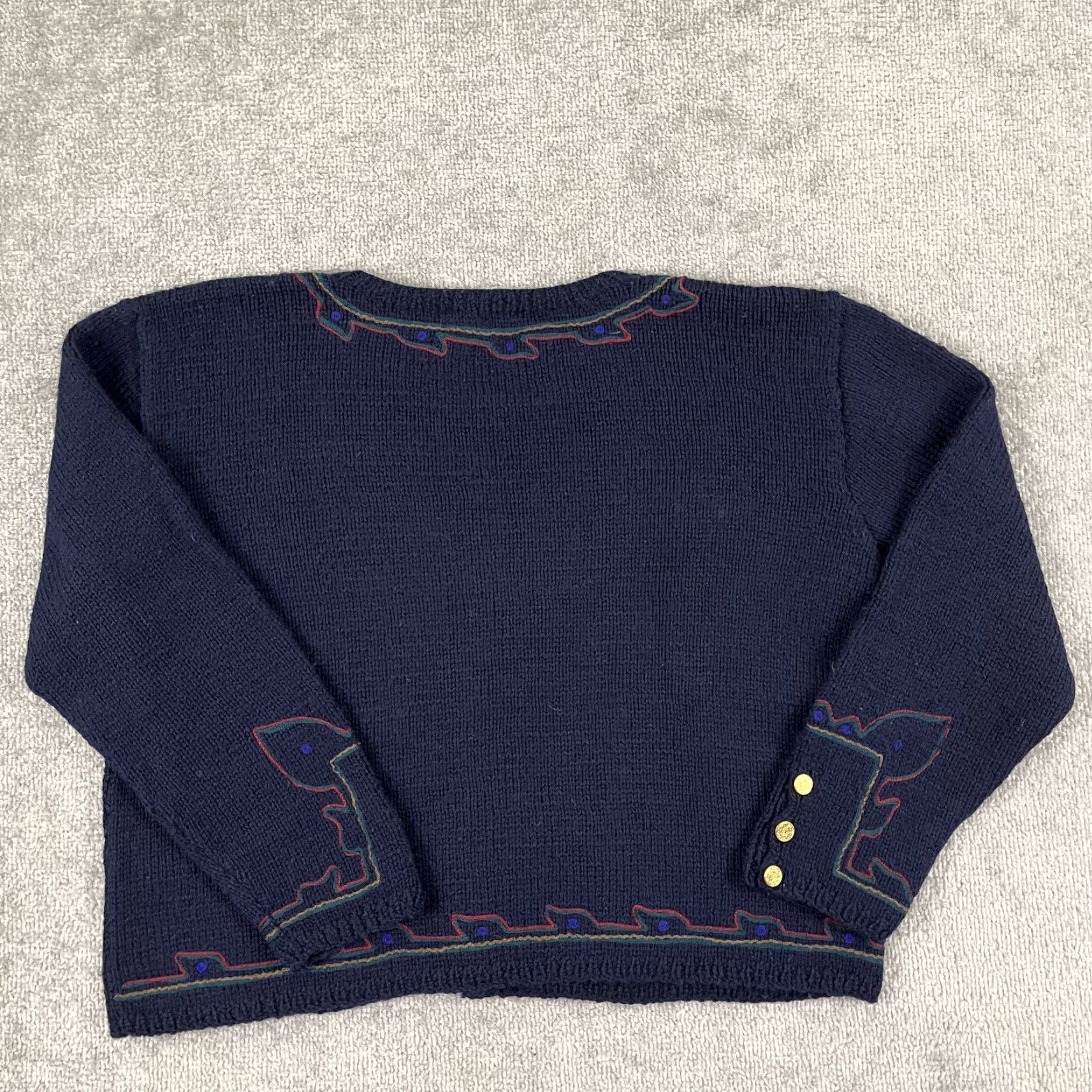 Vintage Britches Of Georgetowne Cardigan Sweater Womens Medium Blue Wool Abstract Stitch Size M / US 6-8 / IT 42-44 - 7 Thumbnail