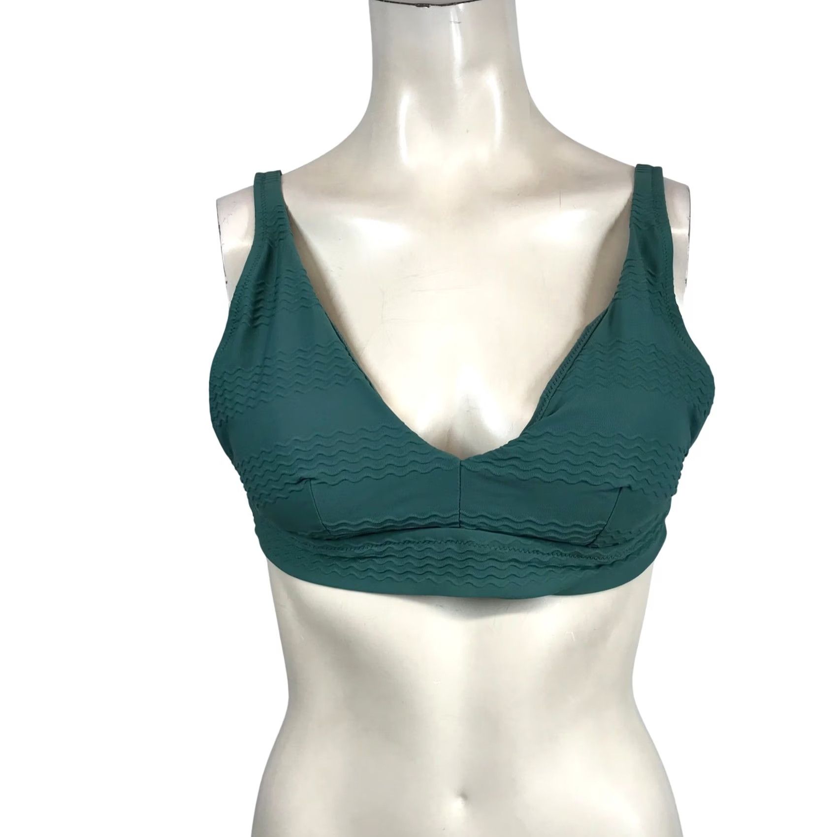 Vintage Aerie Womens Large Dark Teal Green Textured Wavy Scoop Neck Bikini Top Swimwear Size M / US 6-8 / IT 42-44 - 2 Thumbnail