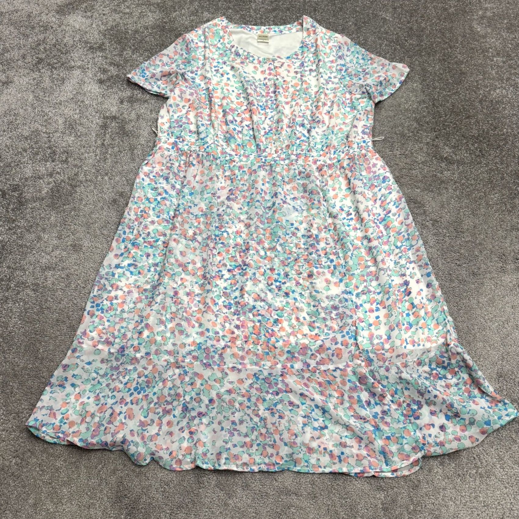 Blair Blair Sheath Dress Women L Multicolor Abstract Print Chiffon Ruffle Hem Midi Short Sleeve Size L / US 10 / IT 46 - 2 Thumbnail