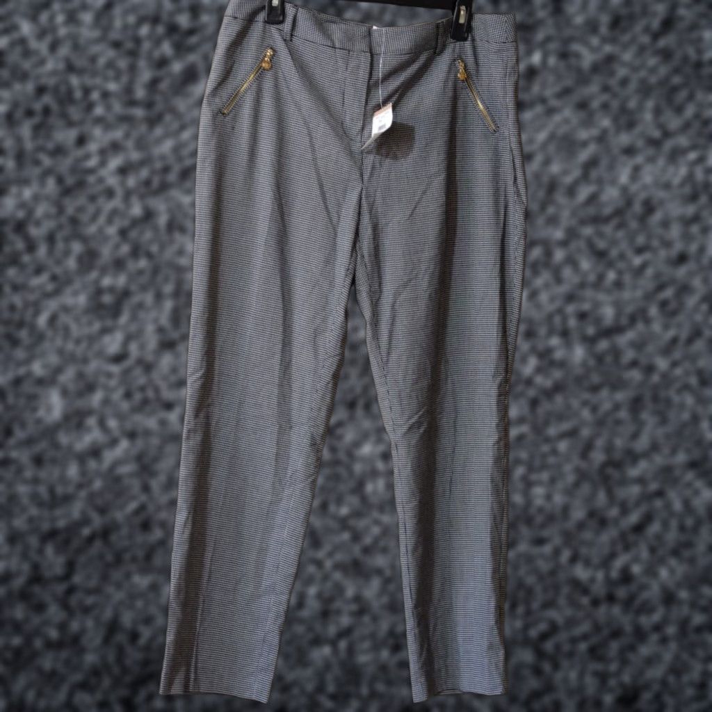 Anne Klein ANNE KLEIN Black White Plaid Dress Pants Straight Leg Size 12 Womens Trousers Pants, 28" Inseam, 35" Waist, High Rise, Flat Front, Gold Zip Pockets Size 34" / US 12 / IT 48 - 1 Thumbnail