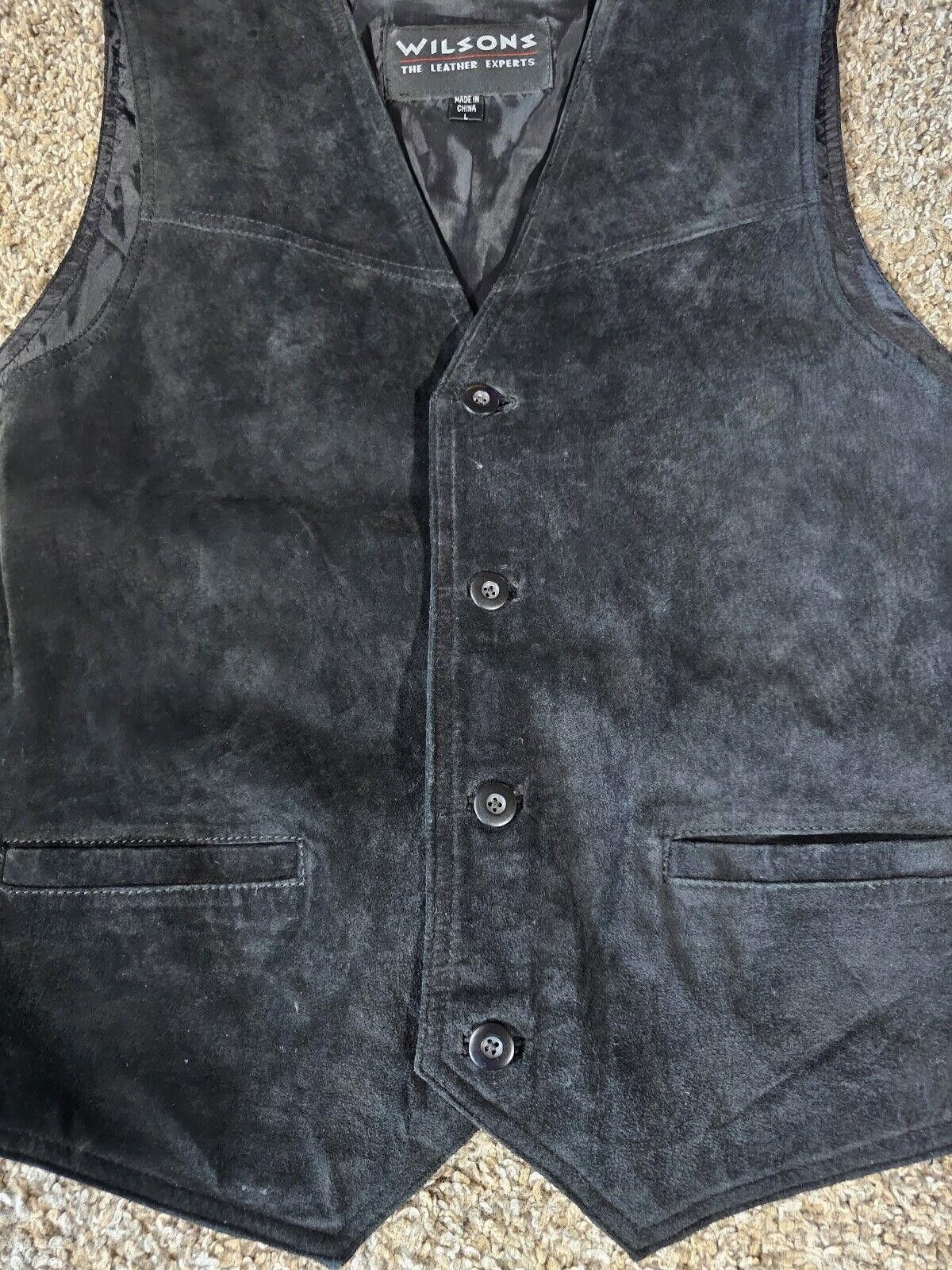 Designer Wilsons The Leather Experts Men L Black Suede Leather Button Size 42R - 2 Thumbnail