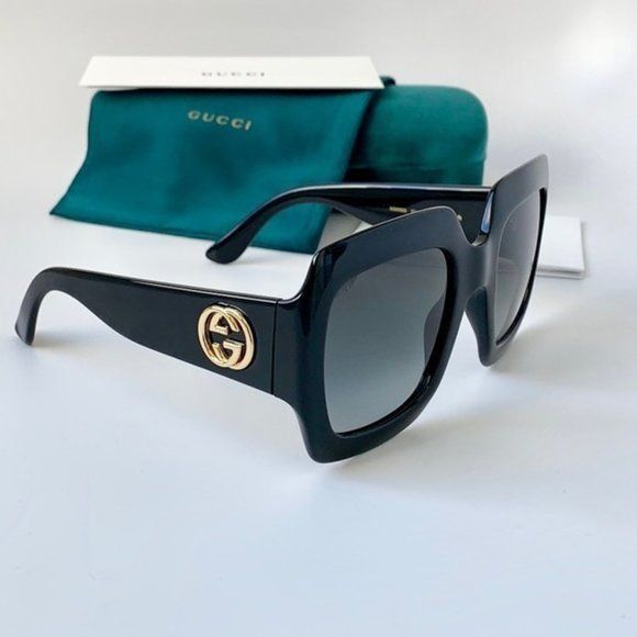 Gucci New Gucci Square Gg0053sn 001 Black Gold Sunglasses Grailed