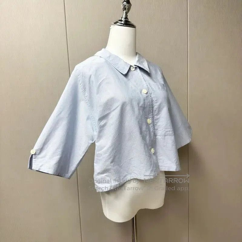 Thom Browne Thom Browne Stylish Blue Short Sleeve Blouse . Size M / US 6-8 / IT 42-44 - 4 Thumbnail