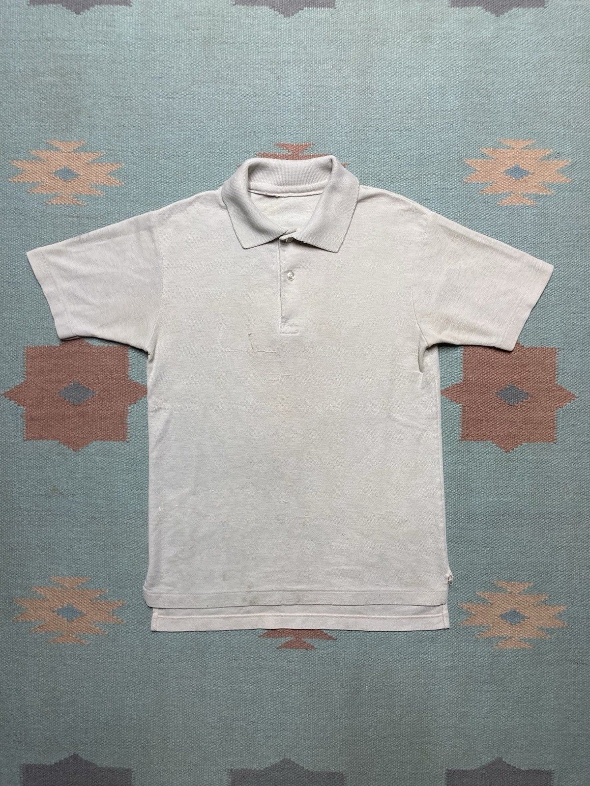 Vintage Vintage 70s polo shirt blank gray cream stained men’s small Size US S / EU 44-46 / 1 - 1 Thumbnail
