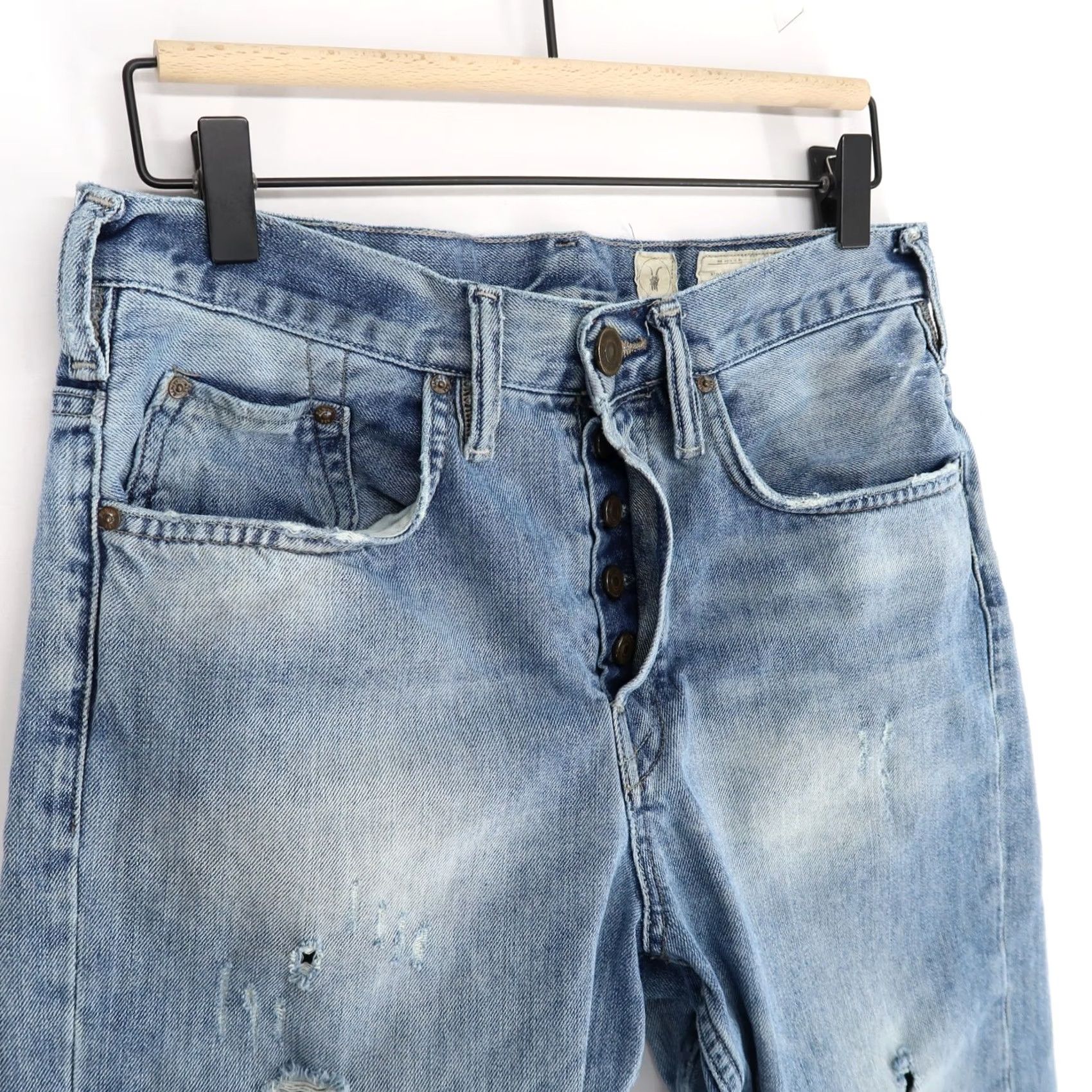 Allsaints AllSaints Mens Savage Fuse Jean Shorts 30 Blue Button Fly Distressed Denim Size US 30 / EU 46 - 3 Thumbnail