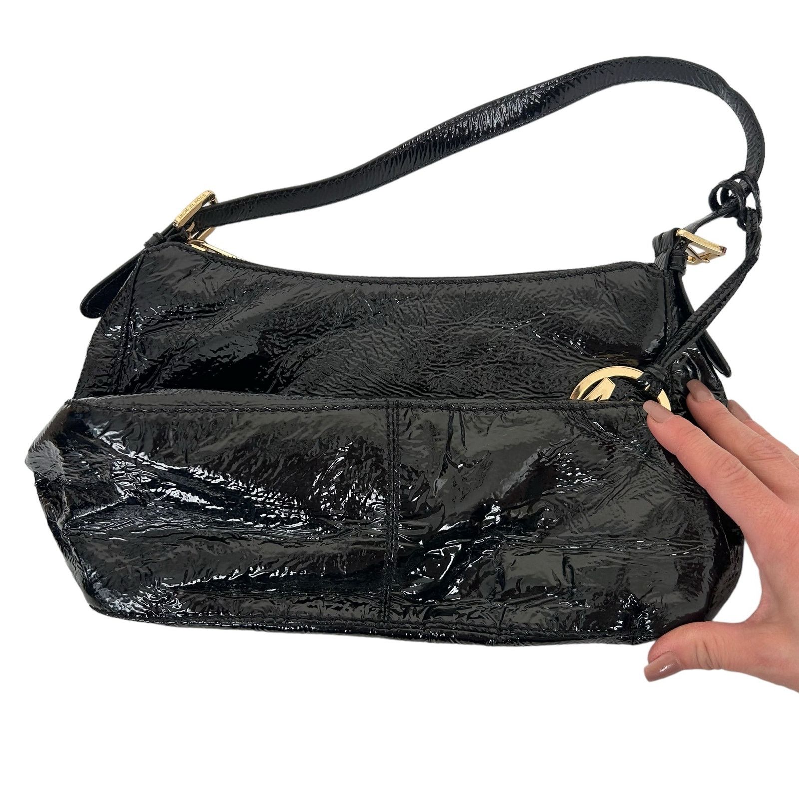 Michael Kors Michael Kors Black Patent Leather Shoulder Bag Size ONE SIZE - 3 Thumbnail