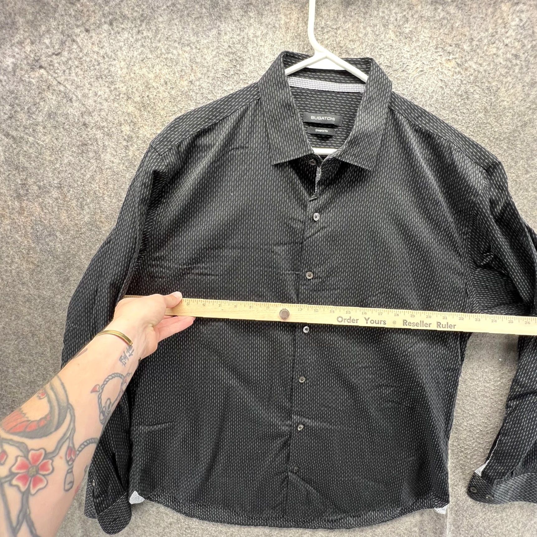 BUGATCHI Bugatchi Shirt Mens XL Black Geometric Long Sleeve Button Front Slim Casual Size US XL / EU 56 / 4 - 5 Thumbnail