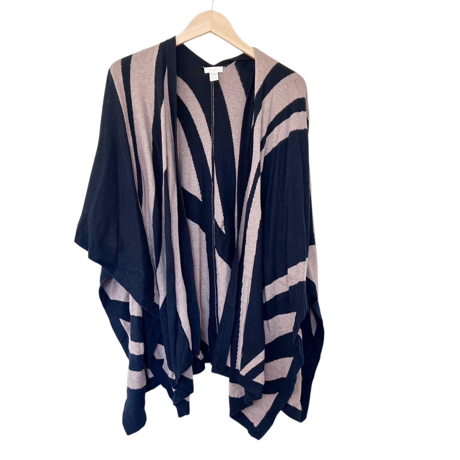 Chicos Chicos Black Tan Wool Blend Poncho Sweater OS Size M / US 6-8 / IT 42-44 - 1 Thumbnail