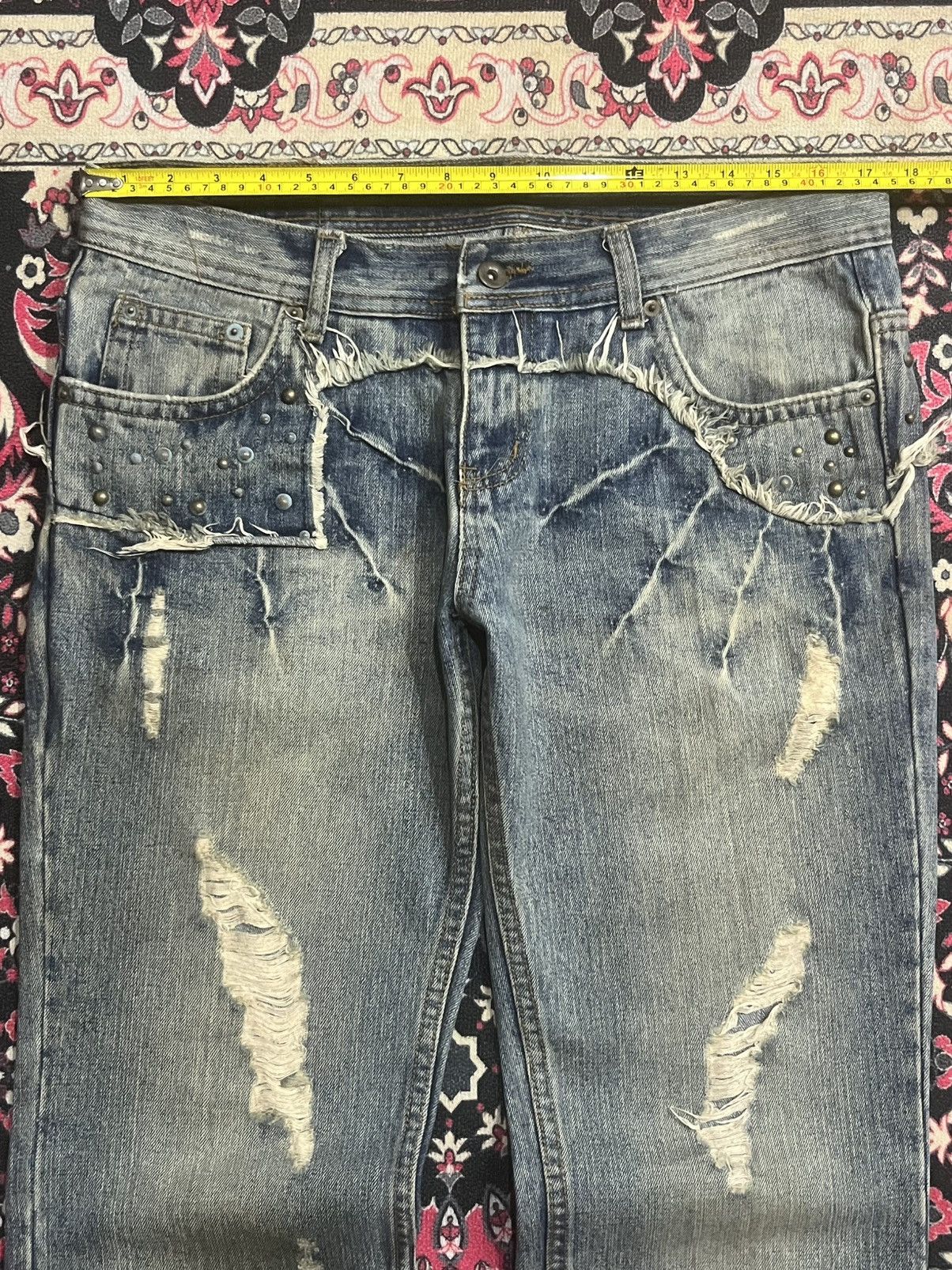 If Six Was Nine Japan Edge Rupert Spider Web Distressed Studded Flare Jeans Size US 34 / EU 50 - 12 Thumbnail