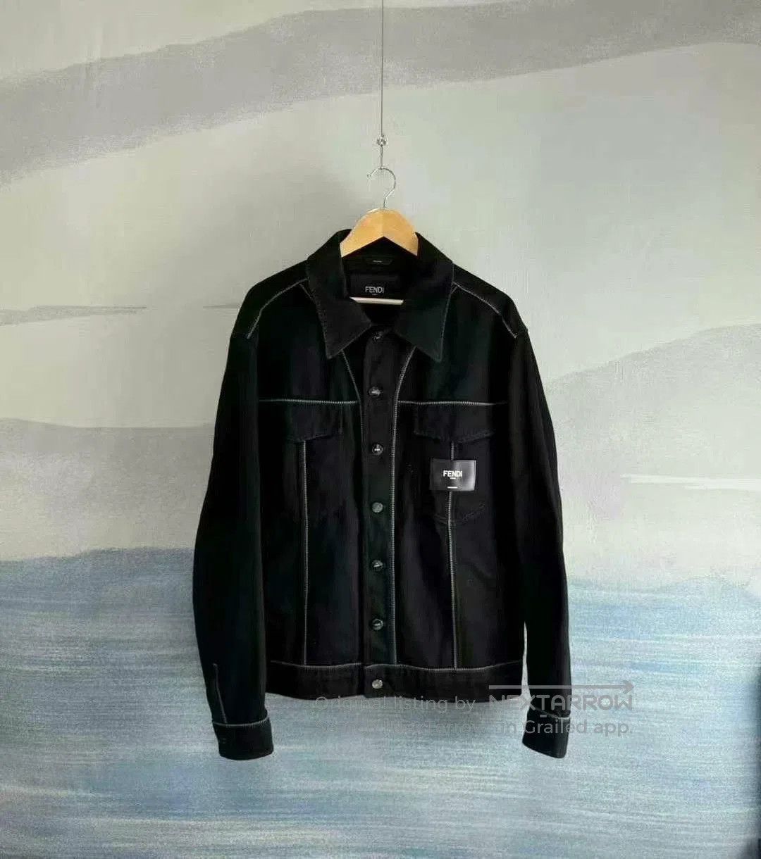 Fendi Fendi Black Denim Jacket with Leather Patch. Size US L / EU 52-54 / 3 - 1 Thumbnail
