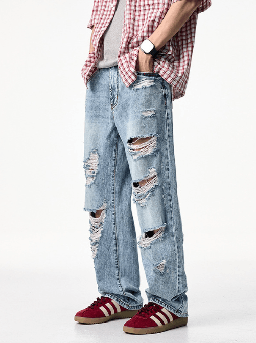 Japanese Brand × Jean American style trendy heavy distressed straight ripped jeans Size US 32 / EU 48 - 2 Thumbnail