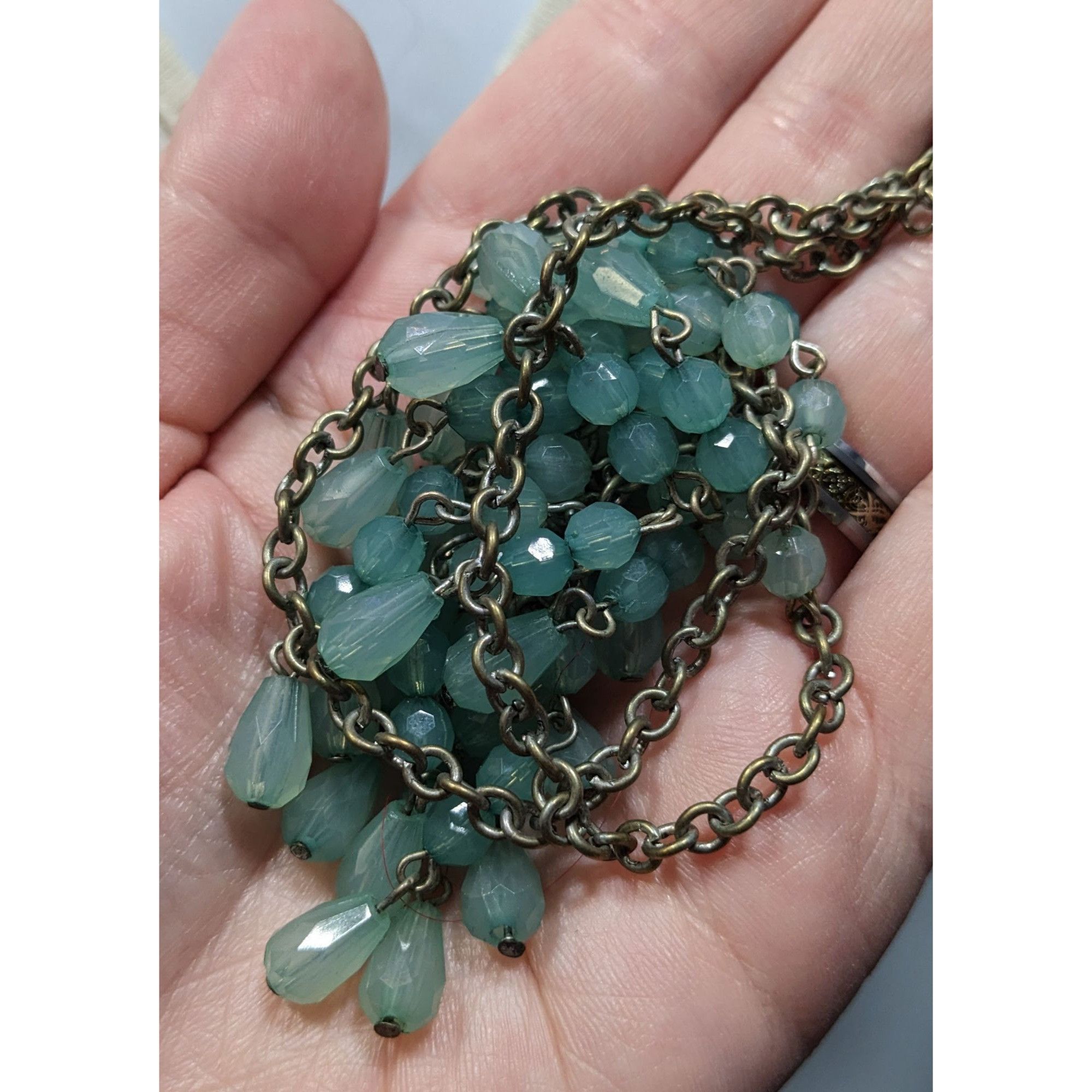 Other Bohemian Fringe Aqua Beaded Bib Necklace With Antiqued Gold Size ONE SIZE - 3 Thumbnail
